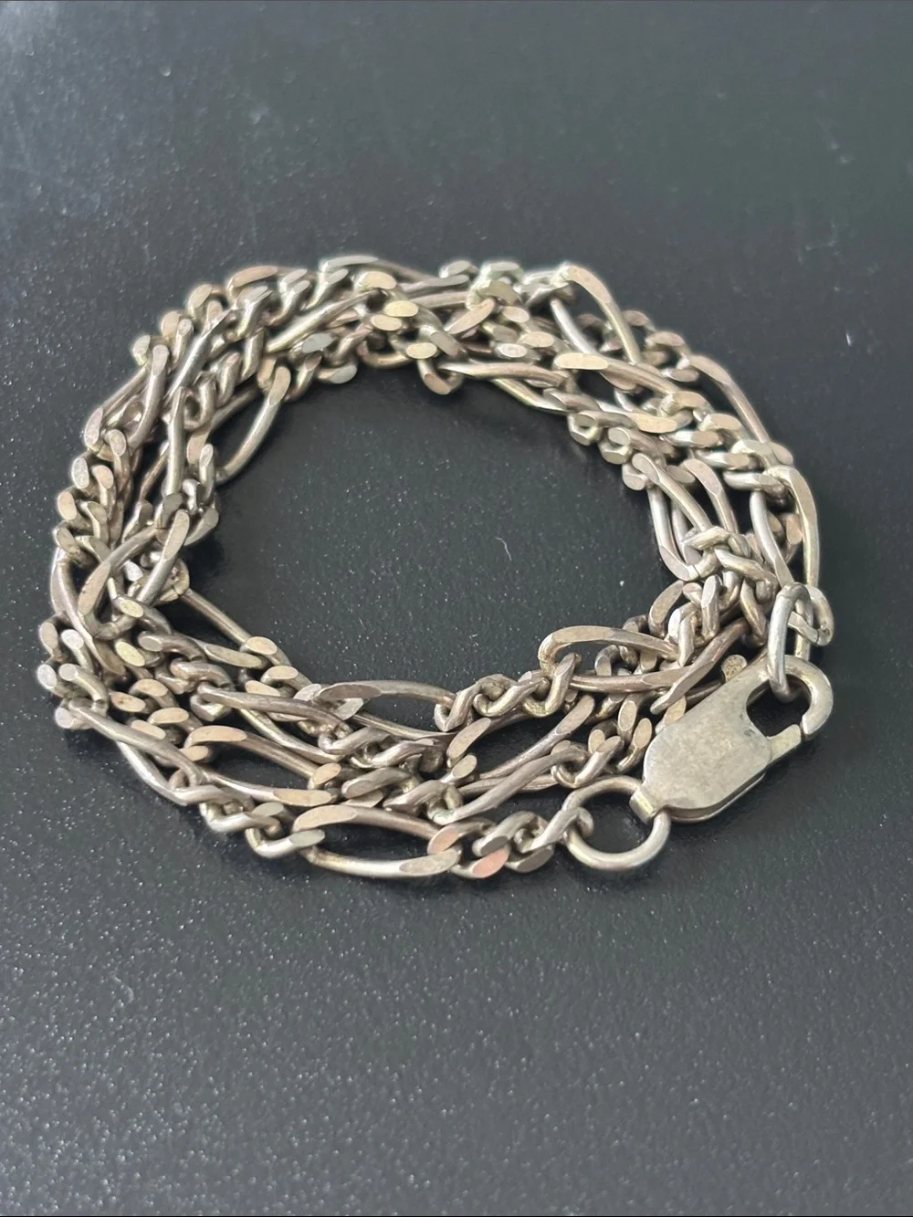 .925 sterling silver FIGARO CHAIN LINK NECKLACE thick lobster clasp UNISEX 19”